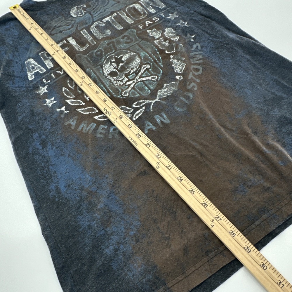Affliction Shirt Mens Large Short Sleeve T Skull Biker Goth Y2K Emo‎ Patch MC L - Picture 8 of 9